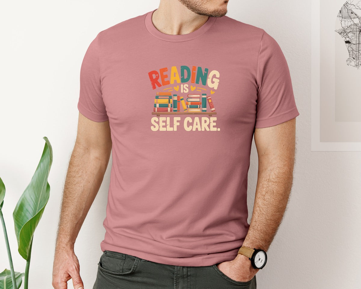 brand:Bella Canvas|color:Heather Mauve|Reading Is Self Care Book Lover T Shirt Graphic T-Shirt