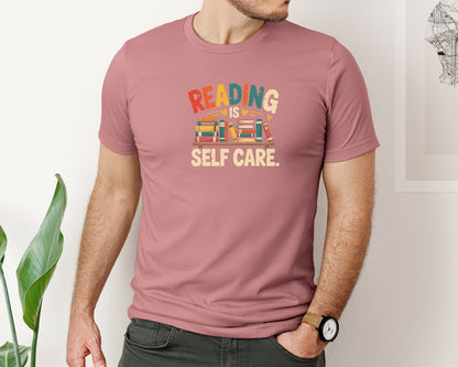 brand:Bella Canvas|color:Heather Mauve|Reading Is Self Care Book Lover T Shirt Graphic T-Shirt