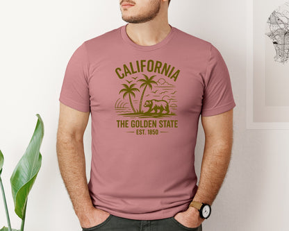 brand:Bella Canvas|color:Heather Mauve|California The Golden State 2 Graphic T-Shirt