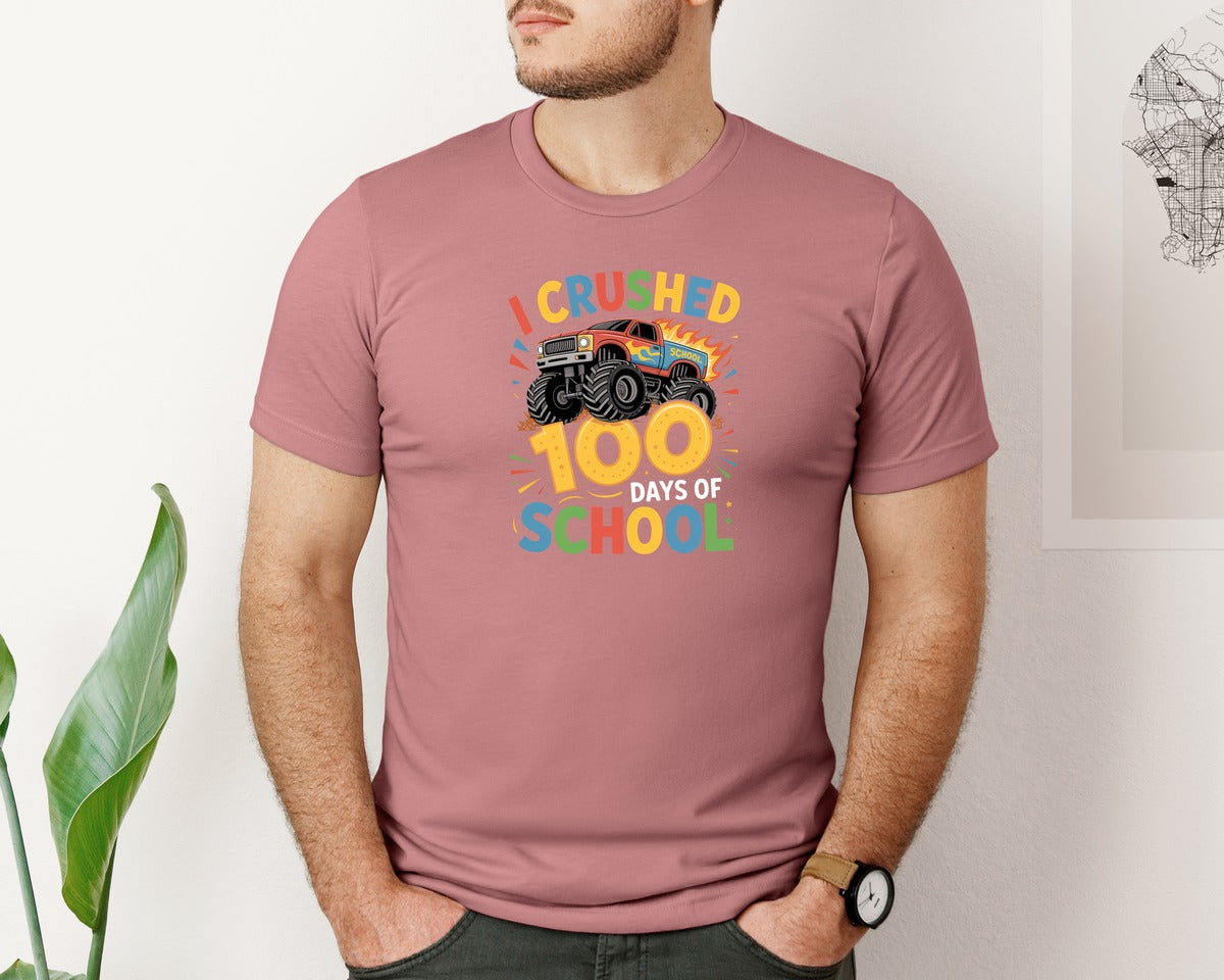 brand:Bella Canvas|color:Heather Mauve|I Crushed 100 Days Of School 20 Graphic T-Shirt