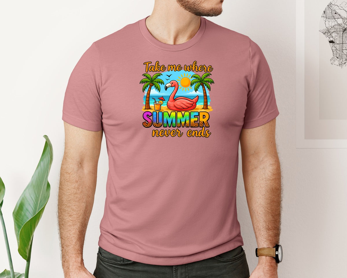 brand:Bella Canvas|color:Heather Mauve|Flamingo Beach T Shirt Design Graphic T-Shirt