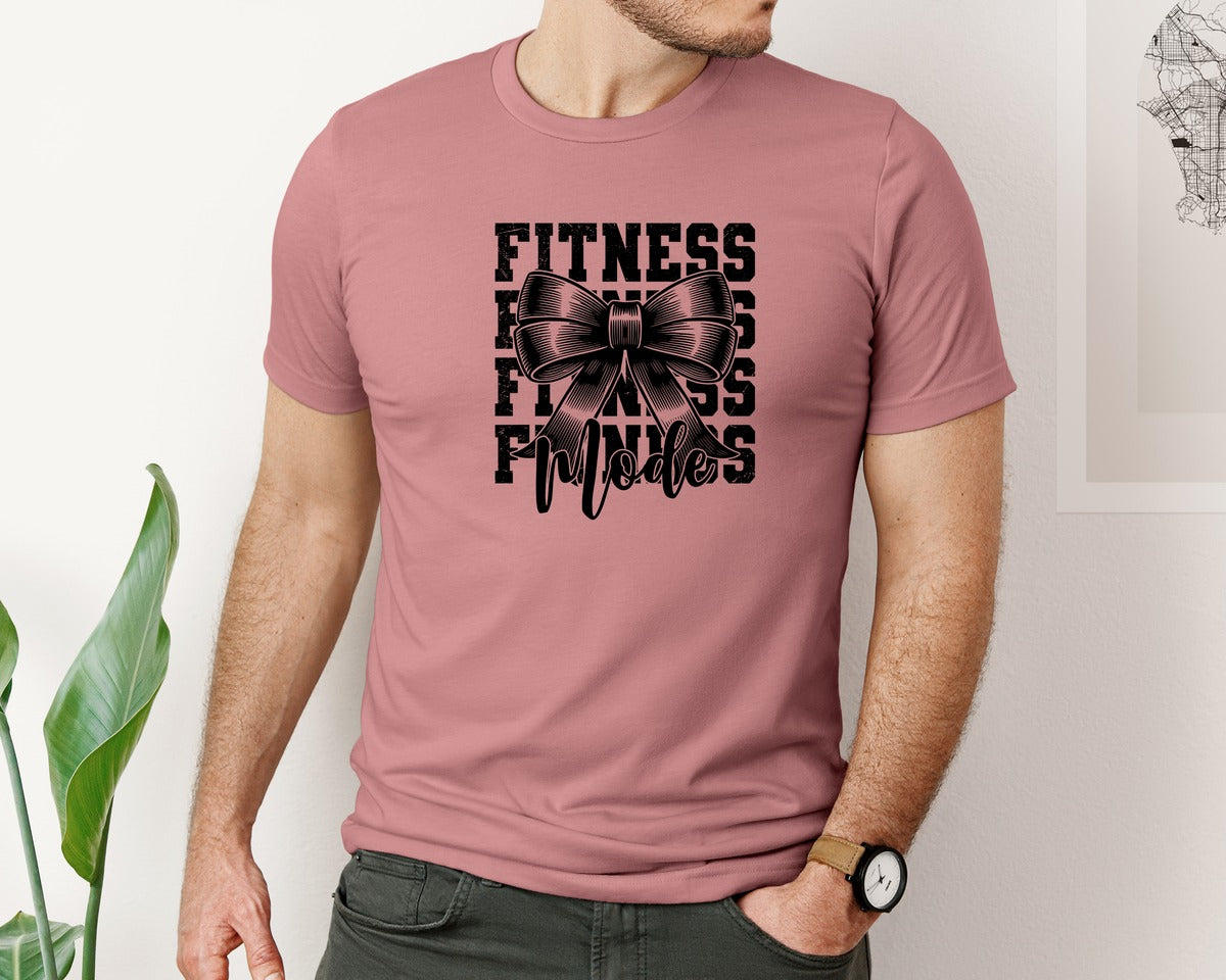 brand:Bella Canvas|color:Heather Mauve|Fitness Mode Retro Gym Graphic T-Shirt