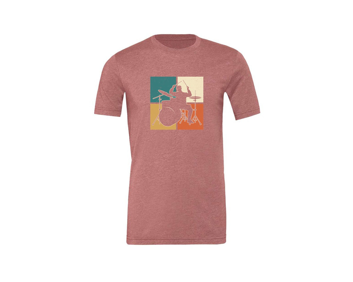 brand:Generic|color:Heather Mauve|Drum Drummer Vibe Retro Drum Shirt Graphic T-Shirt