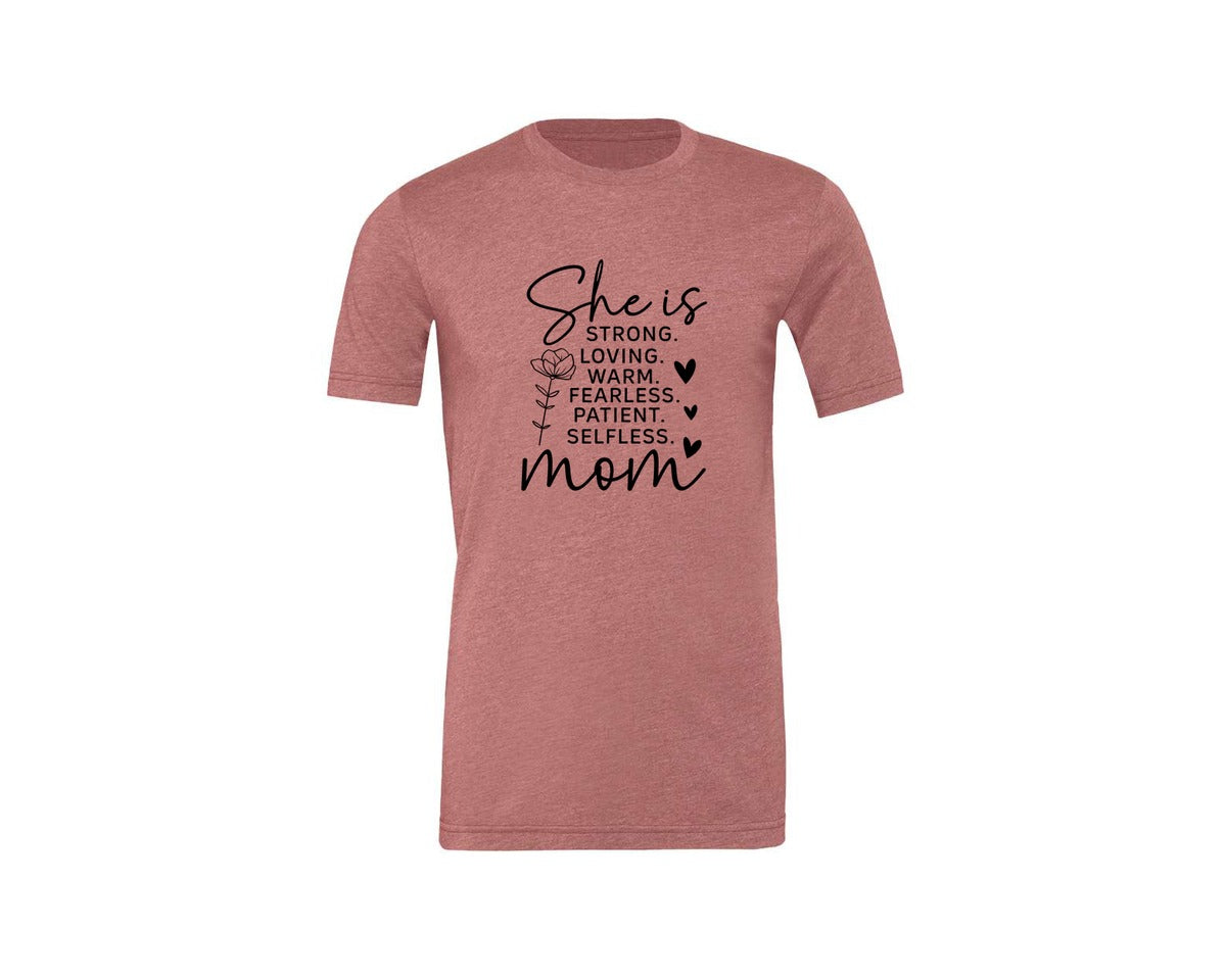 brand:Generic|color:Heather Mauve|She Is Strong Loved Mama Graphic T-Shirt
