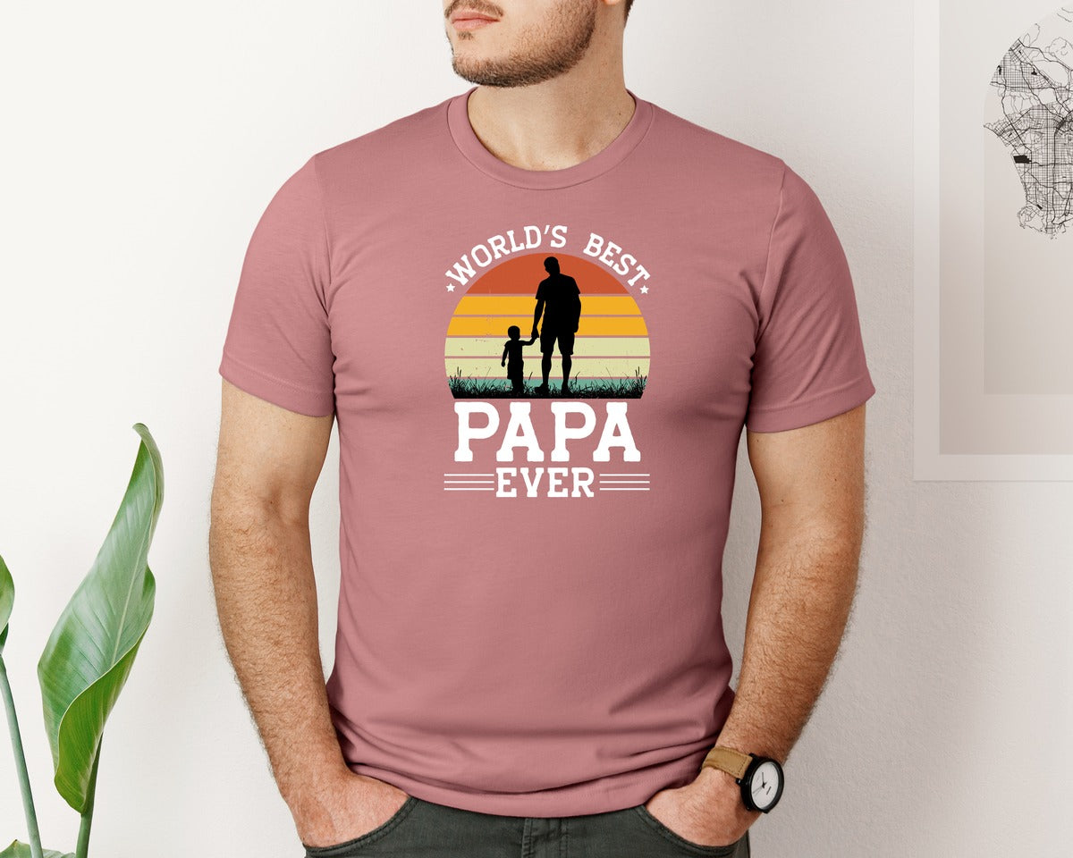 brand:Bella Canvas|color:Heather Mauve|Worlds Best Papa Ever Fathers Day Graphic T-Shirt