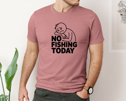 brand:Bella Canvas|color:Heather Mauve|No Fishing Today Funny Fishing Lover Graphic T-Shirt