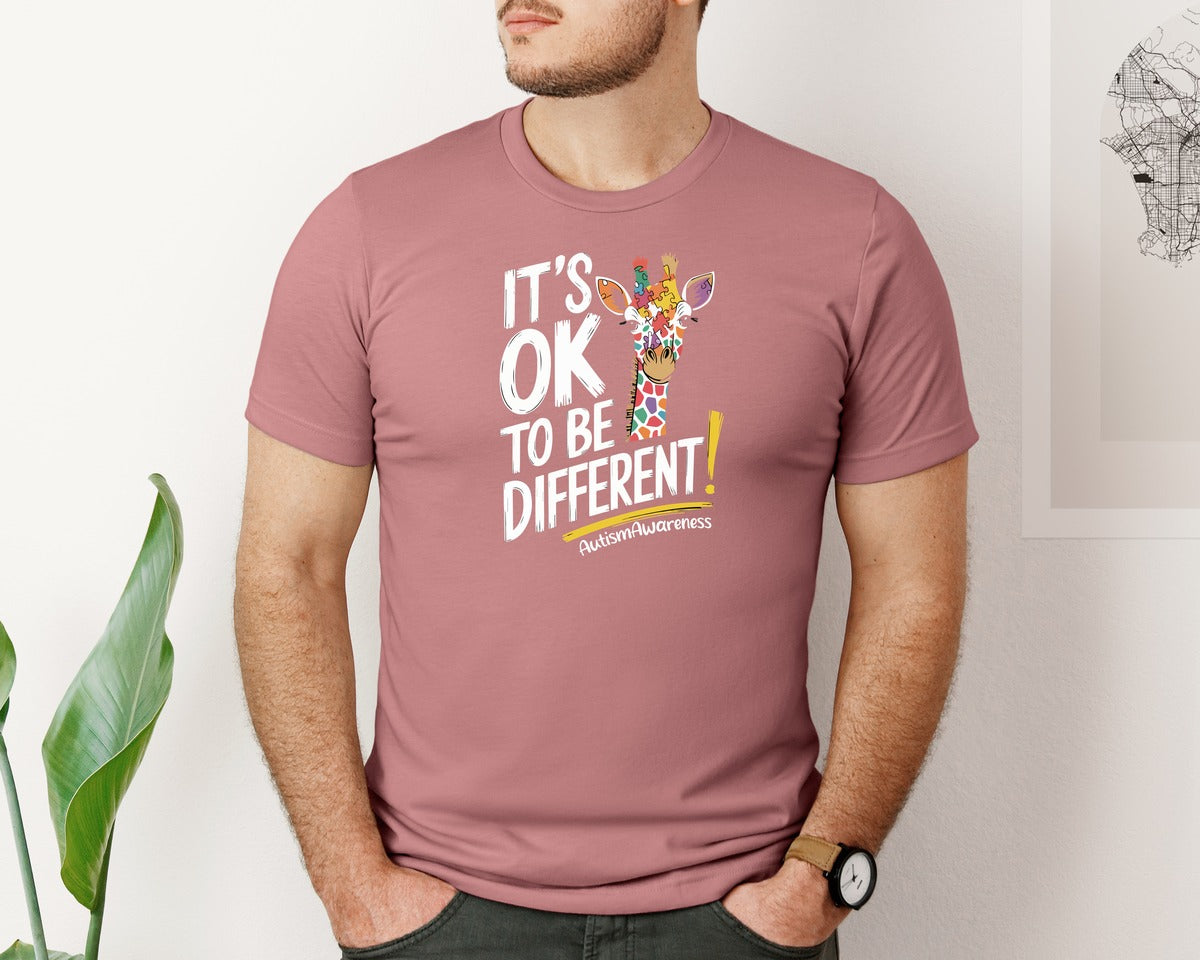 brand:Bella Canvas|color:Heather Mauve|Its Ok To Be Different Autism Awareness 17 Graphic T-Shirt
