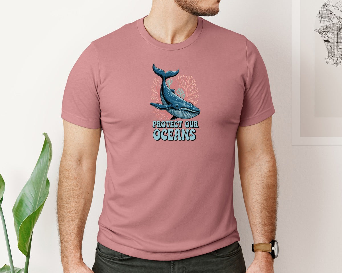 brand:Bella Canvas|color:Heather Mauve|Protect Our Oceans Sea Whale Summer Graphic T-Shirt