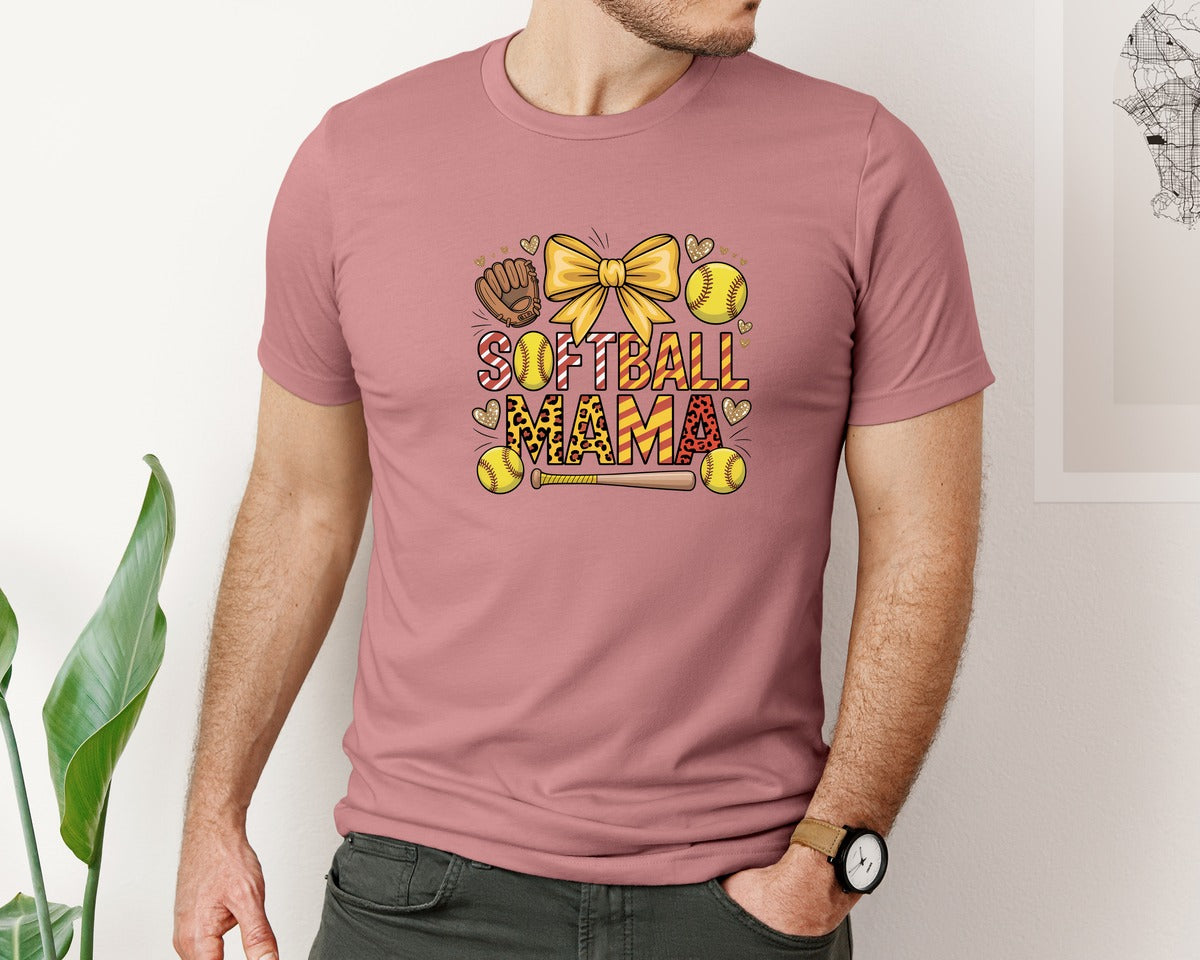 brand:Bella Canvas|color:Heather Mauve|Softball Mama Softball Mama Graphic T-Shirt
