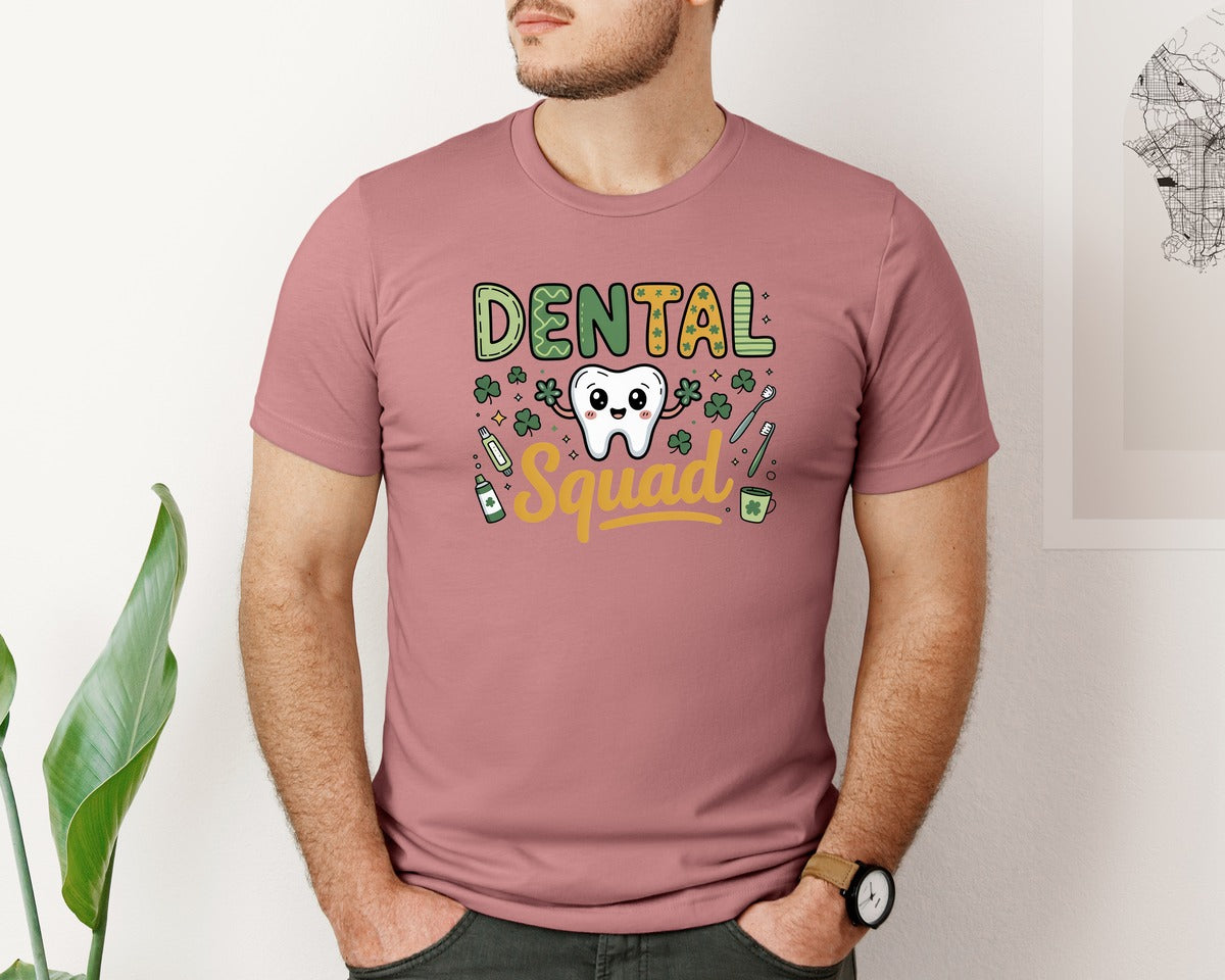 brand:Bella Canvas|color:Heather Mauve|St Patricks Day Dental Squad 2 Graphic T-Shirt