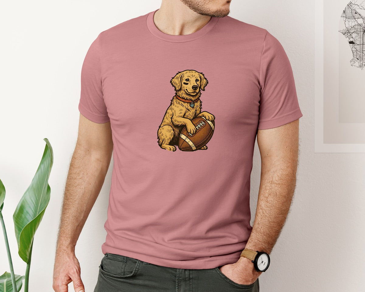 brand:Bella Canvas|color:Heather Mauve|Golden Retriever Football Pngsports Dog Graphic T-Shirt