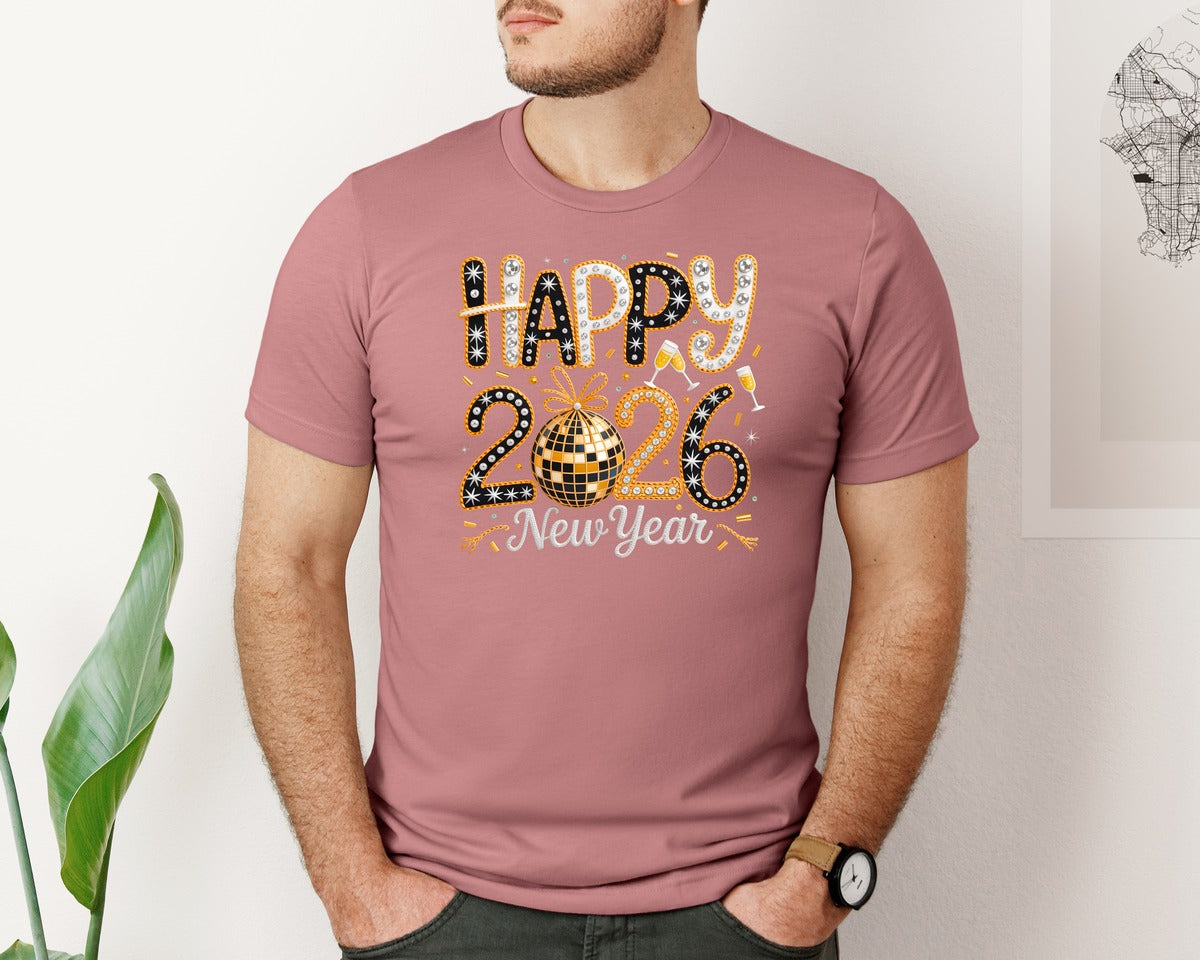 brand:Bella Canvas|color:Heather Mauve|Happy New Year 2026 Trendy New Year Graphic T-Shirt