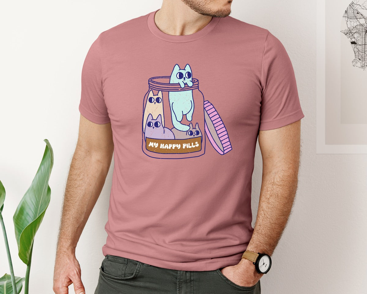 brand:Bella Canvas|color:Heather Mauve|My Happy Pills Mental Health Graphic T-Shirt