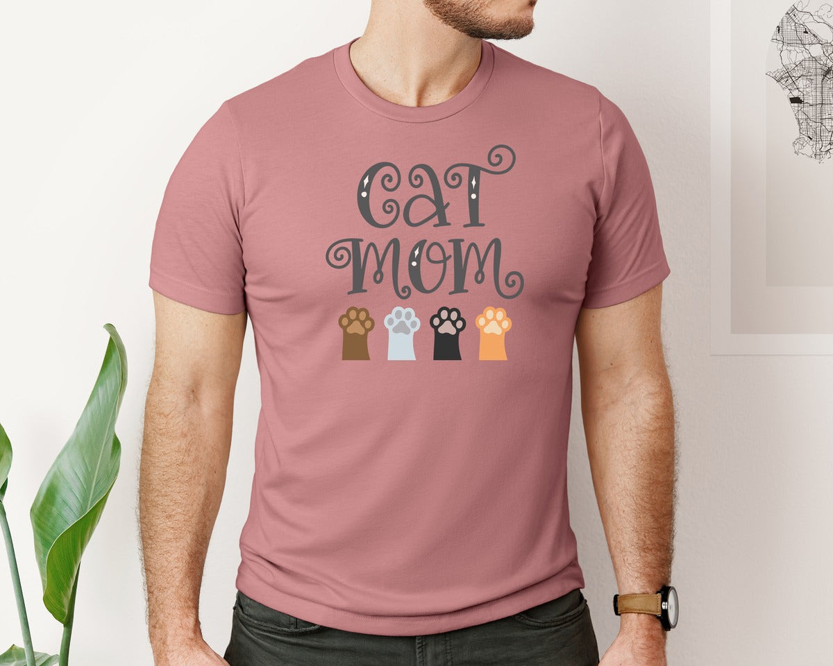 brand:Bella Canvas|color:Heather Mauve|Cat Mom Cute Crazy Cat Lady Quote 2 Graphic T-Shirt