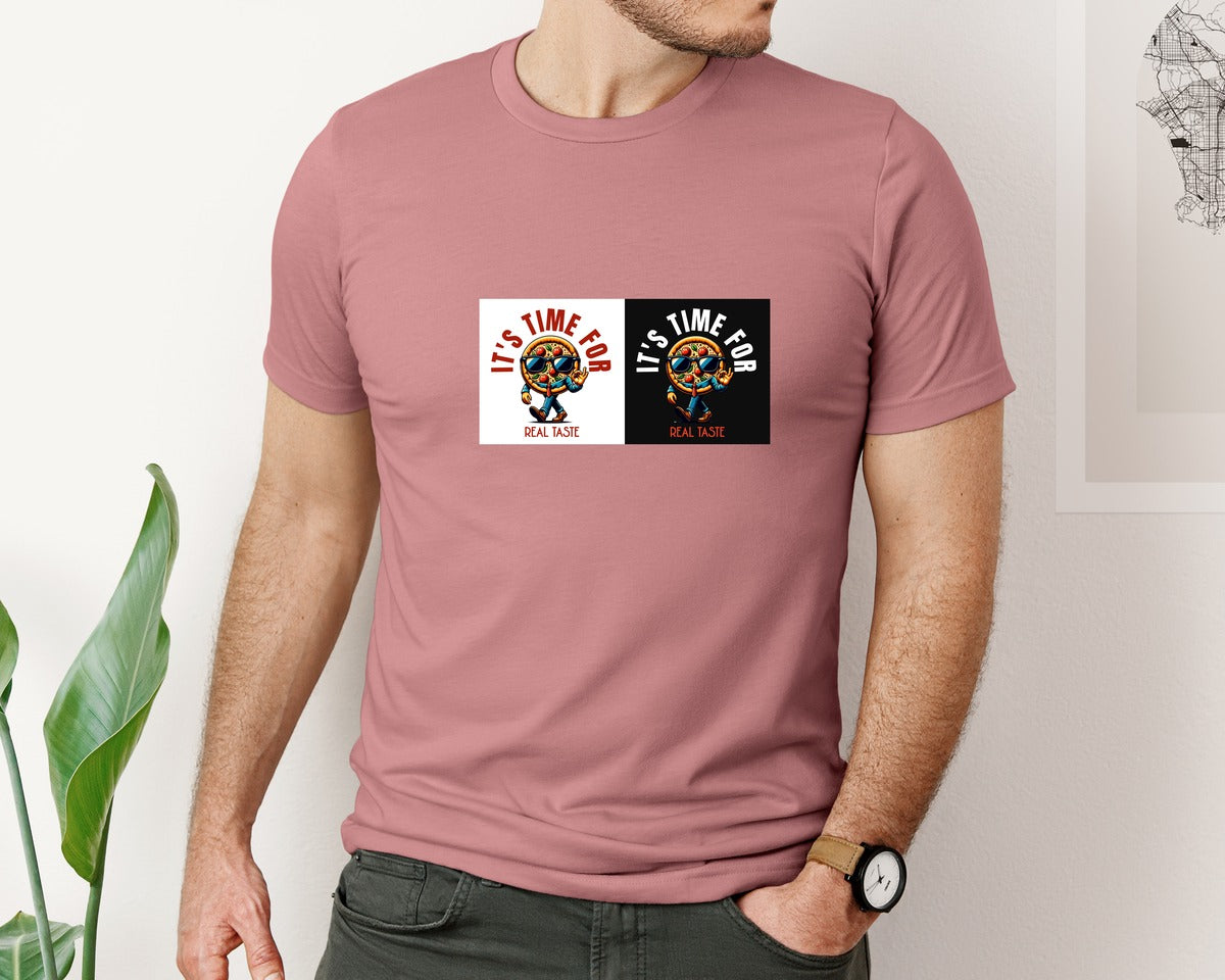 brand:Bella Canvas|color:Heather Mauve|Cool Pizza Mascot Logo Design Graphic T-Shirt