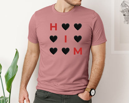 brand:Bella Canvas|color:Heather Mauve|Tic Tac Toe Hearts Couple Valentine Graphic T-Shirt