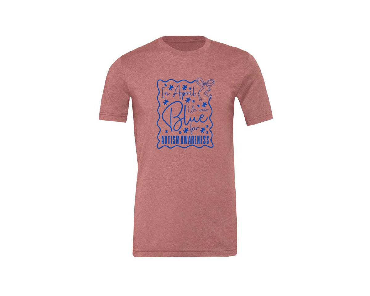 brand:Generic|color:Heather Mauve|In April We Wear Blue Autism 2 Graphic T-Shirt