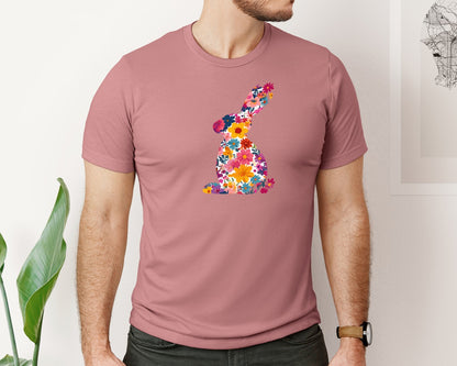 brand:Bella Canvas|color:Heather Mauve|Floral Bunny Easter Rabbit Graphic T-Shirt