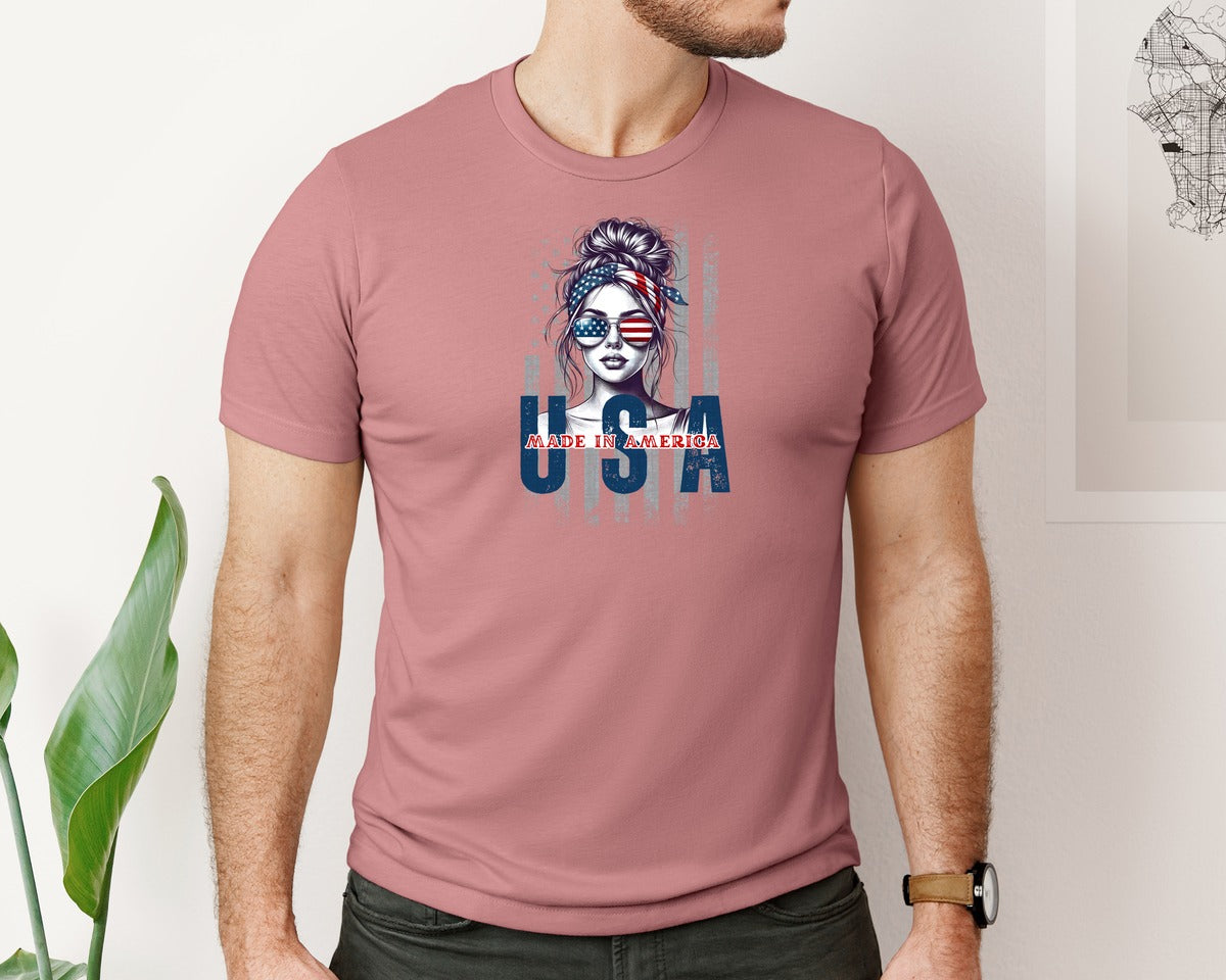 brand:Bella Canvas|color:Heather Mauve|Usa 4Th Of July Patriotic Graphic T-Shirt