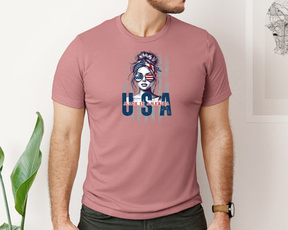brand:Bella Canvas|color:Heather Mauve|Usa 4Th Of July Patriotic Graphic T-Shirt