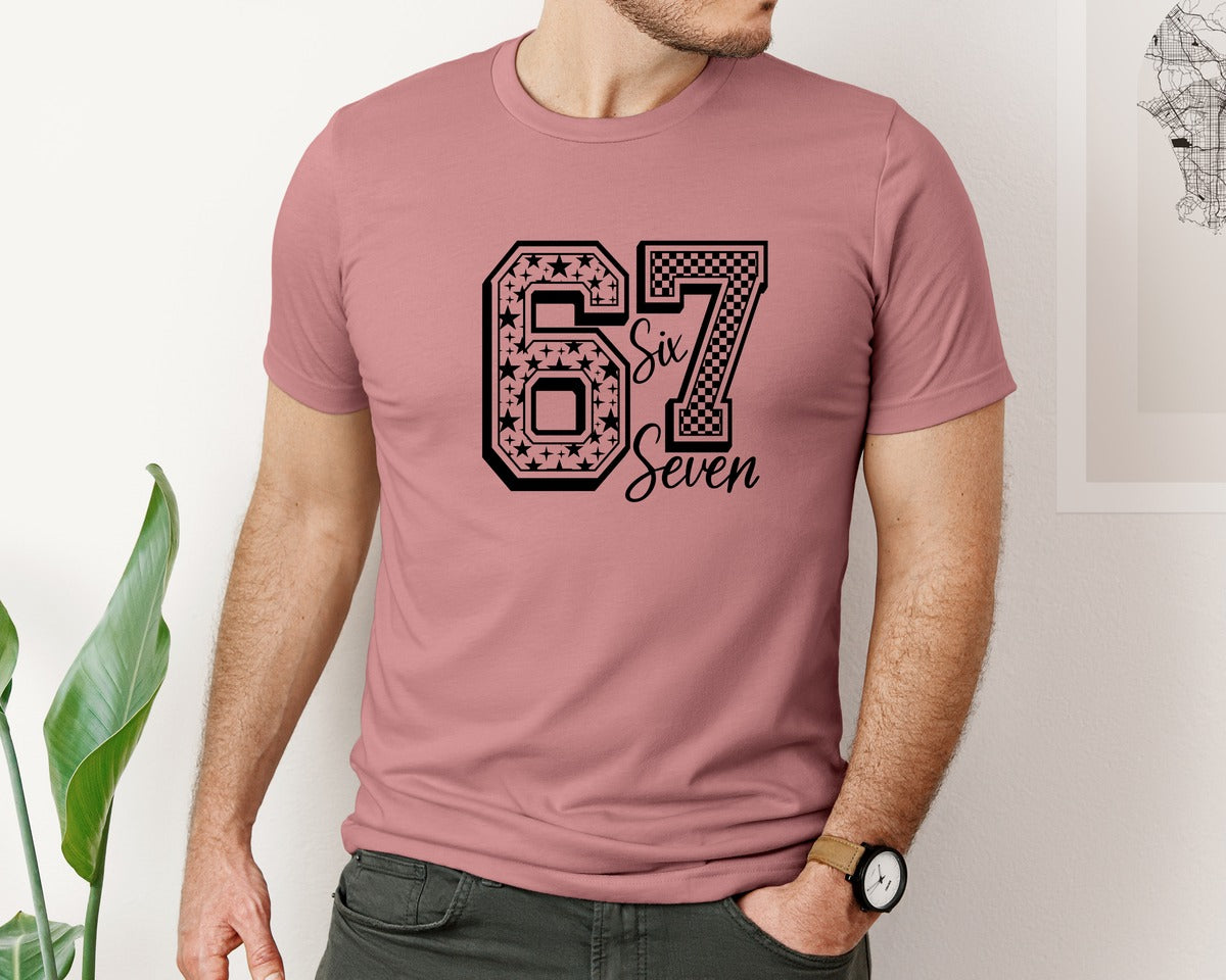 brand:Bella Canvas|color:Heather Mauve|Funny 67 Six Seven Svg6 7 Meme Graphic T-Shirt