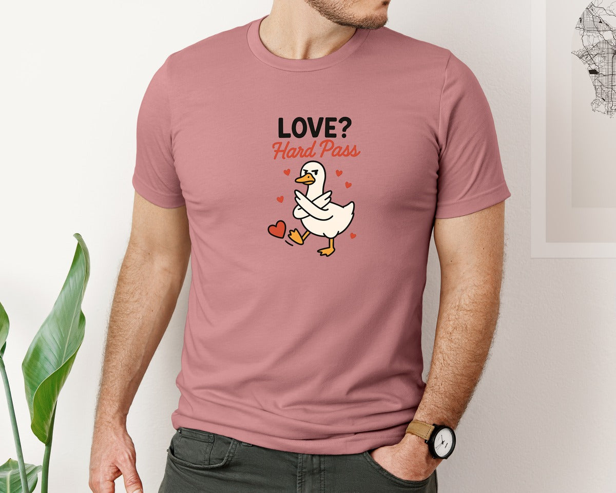 brand:Bella Canvas|color:Heather Mauve|Anti Valentines Day Love Hard Pass Graphic T-Shirt