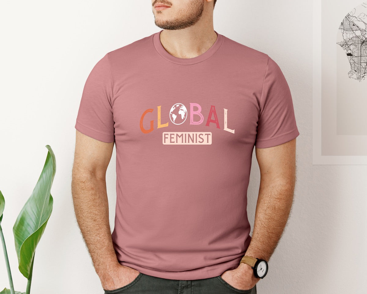 brand:Bella Canvas|color:Heather Mauve|Global Feminist Equality Empowerment Graphic T-Shirt