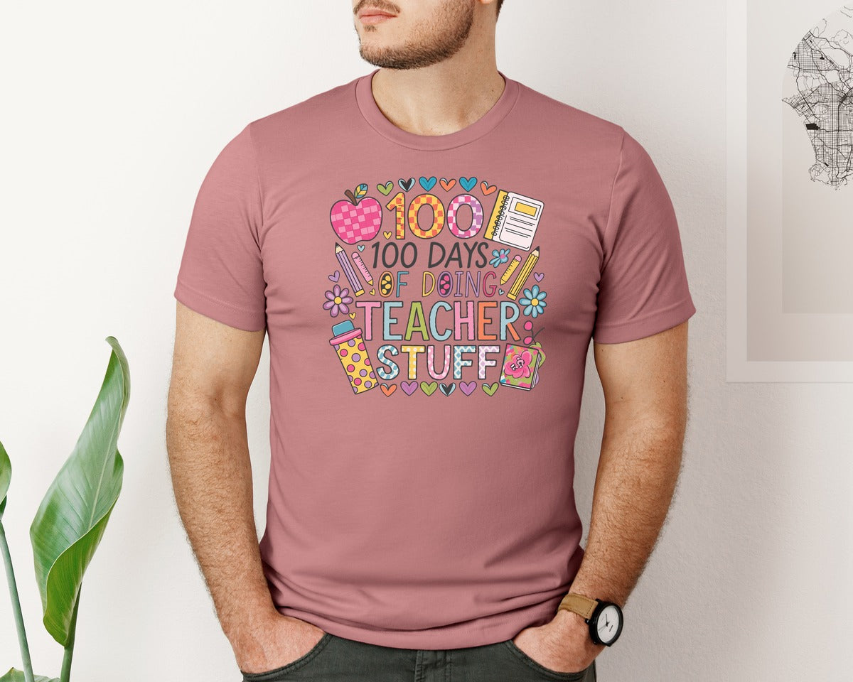 brand:Bella Canvas|color:Heather Mauve|100 Days Of School 57 Graphic T-Shirt
