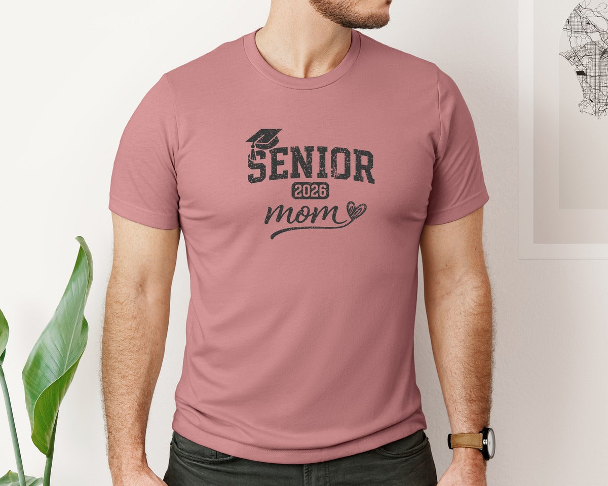 brand:Bella Canvas|color:Heather Mauve|Distressed Senior Mom Class 2026 Graphic T-Shirt