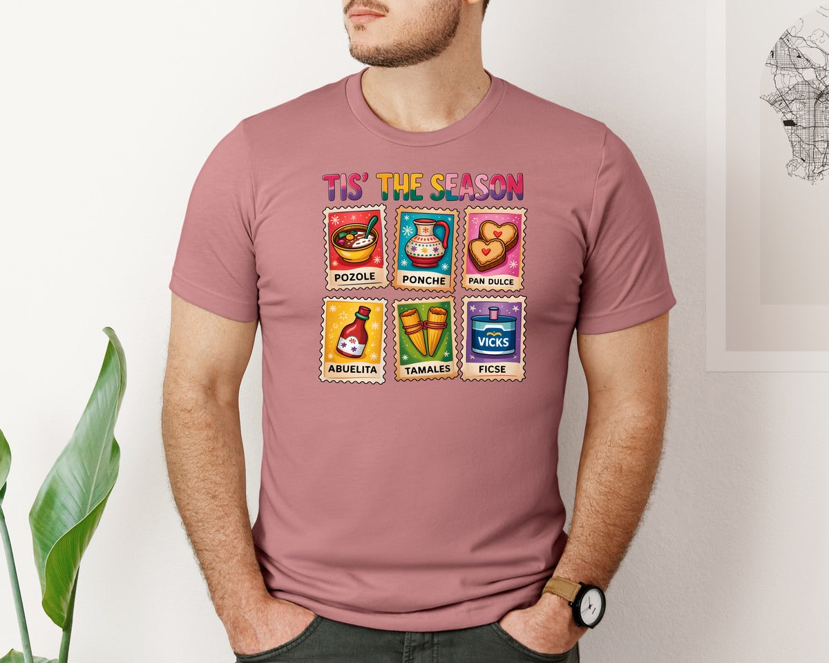 brand:Bella Canvas|color:Heather Mauve|Funny Mexican Christmas Graphic T-Shirt