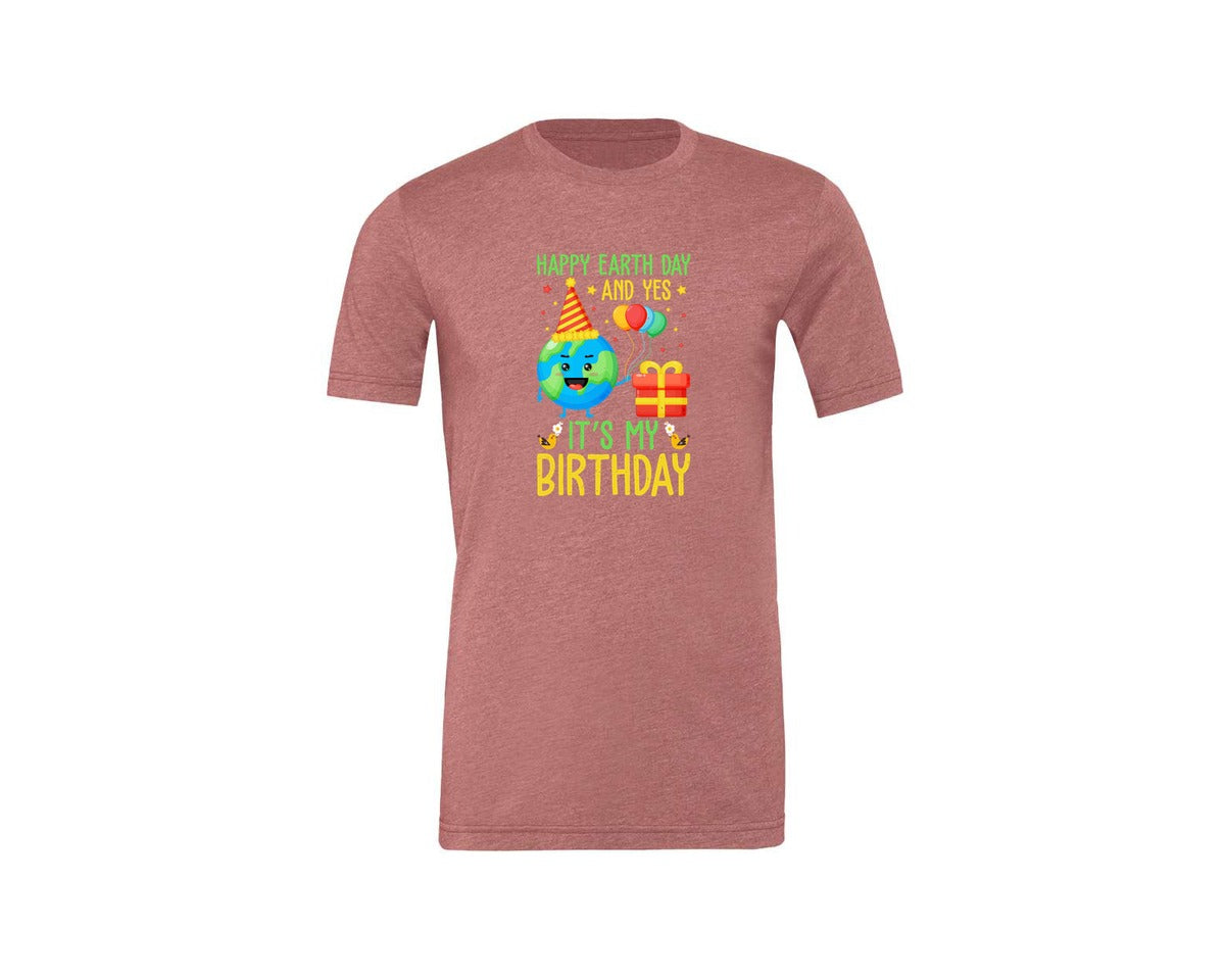 brand:Generic|color:Heather Mauve|Happy Earth Day Birth Day T Shirt Graphic T-Shirt
