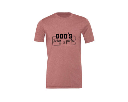 brand:Generic|color:Heather Mauve|Gods Timing Is Perfect Sleeve Design Graphic T-Shirt