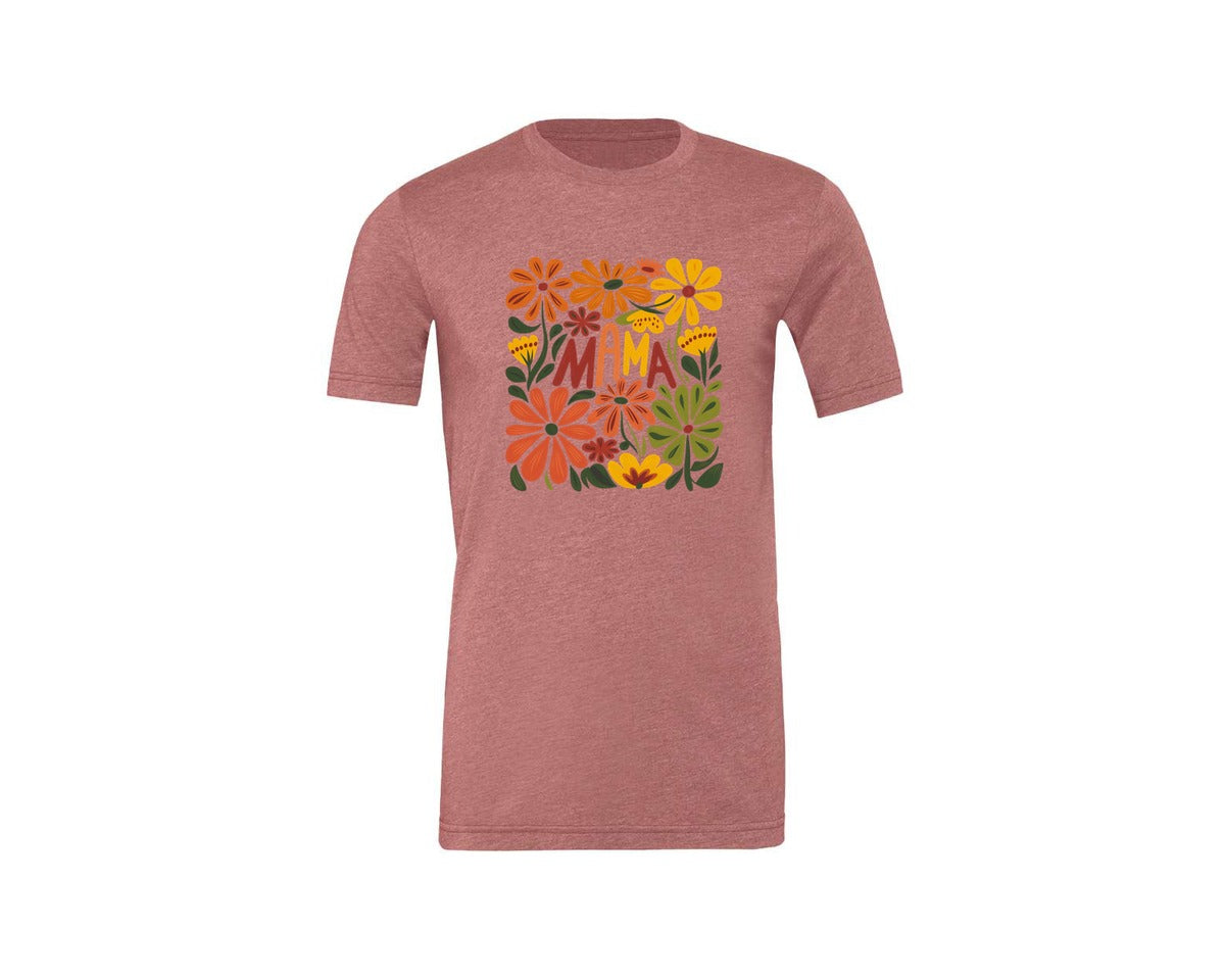 brand:Generic|color:Heather Mauve|Retro Floral Mama Boho Mothers Day 3 Graphic T-Shirt