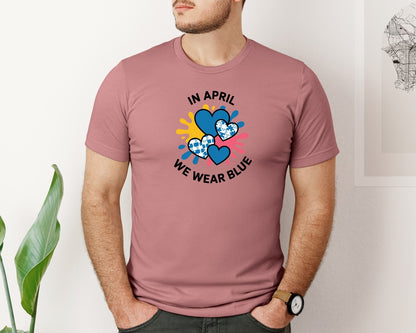 brand:Bella Canvas|color:Heather Mauve|In April We Wear Blue Shirt Graphic T-Shirt