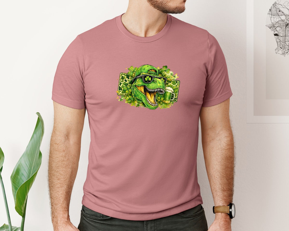 brand:Bella Canvas|color:Heather Mauve|St Patricks Day Rex Shamrock Graphic T-Shirt