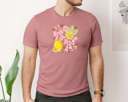 brand:Bella Canvas|color:Heather Mauve|Boho Lemon Coquette Summer Graphic T-Shirt