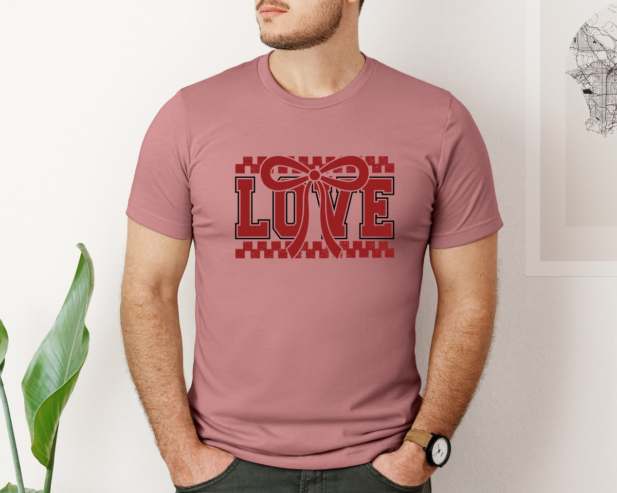 brand:Bella Canvas|color:Heather Mauve|Love Valentines Retro Checked Valen Graphic T-Shirt