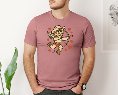 brand:Bella Canvas|color:Heather Mauve|Retro Cupid Bow Retro Valentine Graphic T-Shirt