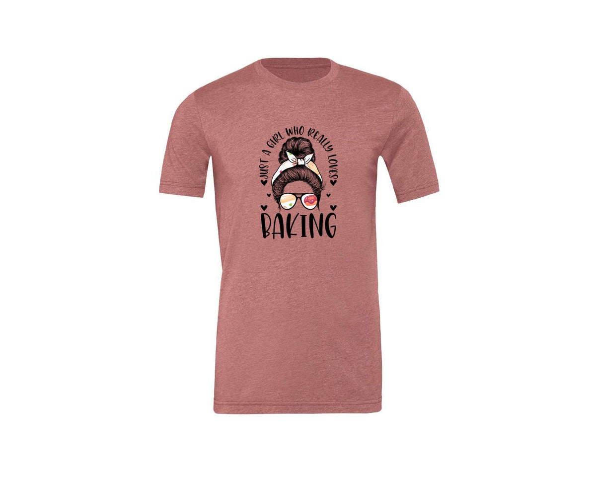 brand:Generic|color:Heather Mauve|Baking Girl Hair Bow Sunglasses Graphic T-Shirt