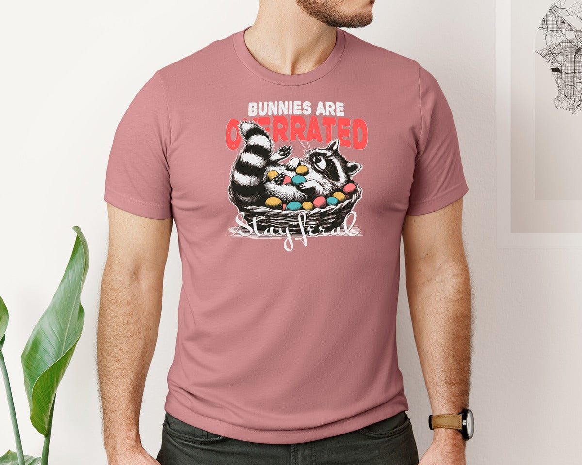 brand:Bella Canvas|color:Heather Mauve|Raccoon In Easter Eggs Basket Shirt Graphic T-Shirt