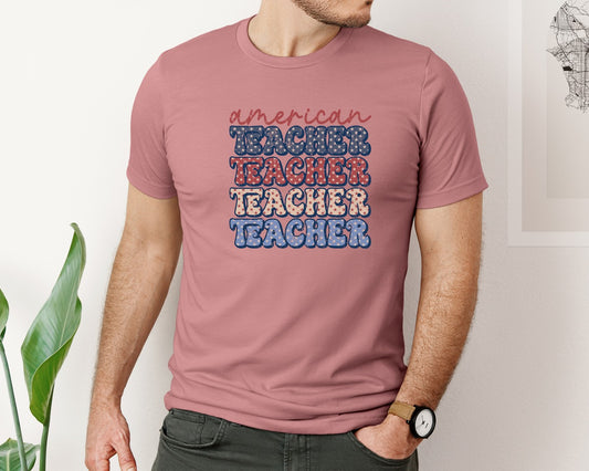 Retro American Teacher 4Th Of July Graphic T-Shirt