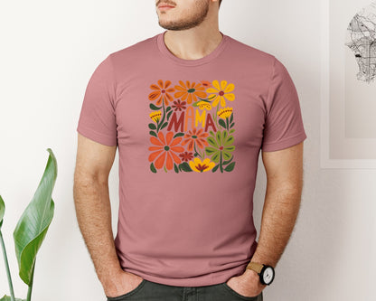 brand:Bella Canvas|color:Heather Mauve|Retro Floral Mama Boho Mothers Day 3 Graphic T-Shirt