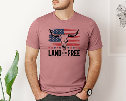 brand:Bella Canvas|color:Heather Mauve|Patriotic Bull On Flag 4Th Of July Graphic T-Shirt