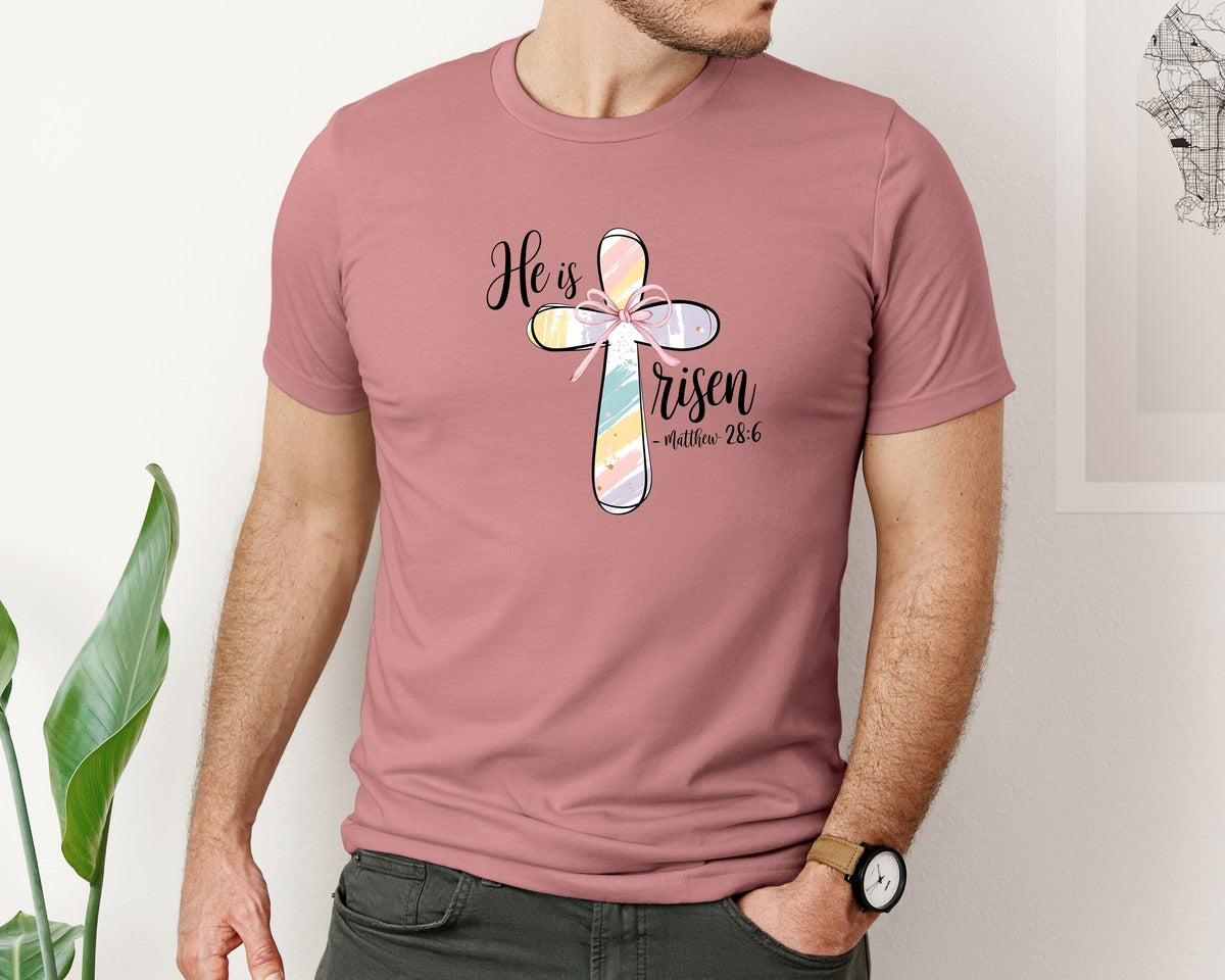 brand:Bella Canvas|color:Heather Mauve|He Is Risen Design Graphic T-Shirt