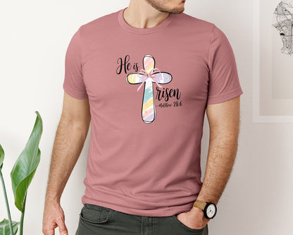 brand:Bella Canvas|color:Heather Mauve|He Is Risen Design Graphic T-Shirt