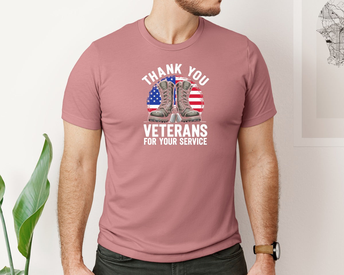 brand:Bella Canvas|color:Heather Mauve|Thank You Veterans T Shirt 3 Graphic T-Shirt