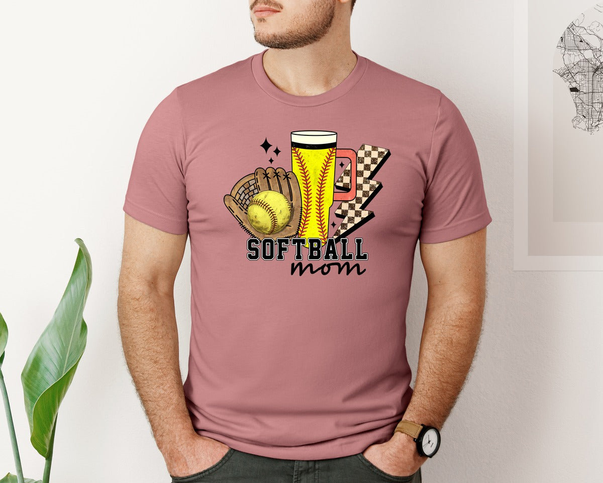 brand:Bella Canvas|color:Heather Mauve|Softball Mom 4 Graphic T-Shirt