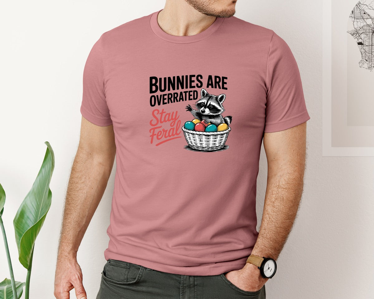 brand:Bella Canvas|color:Heather Mauve|Bunnies Are Overrated Stay Feral 6 Graphic T-Shirt