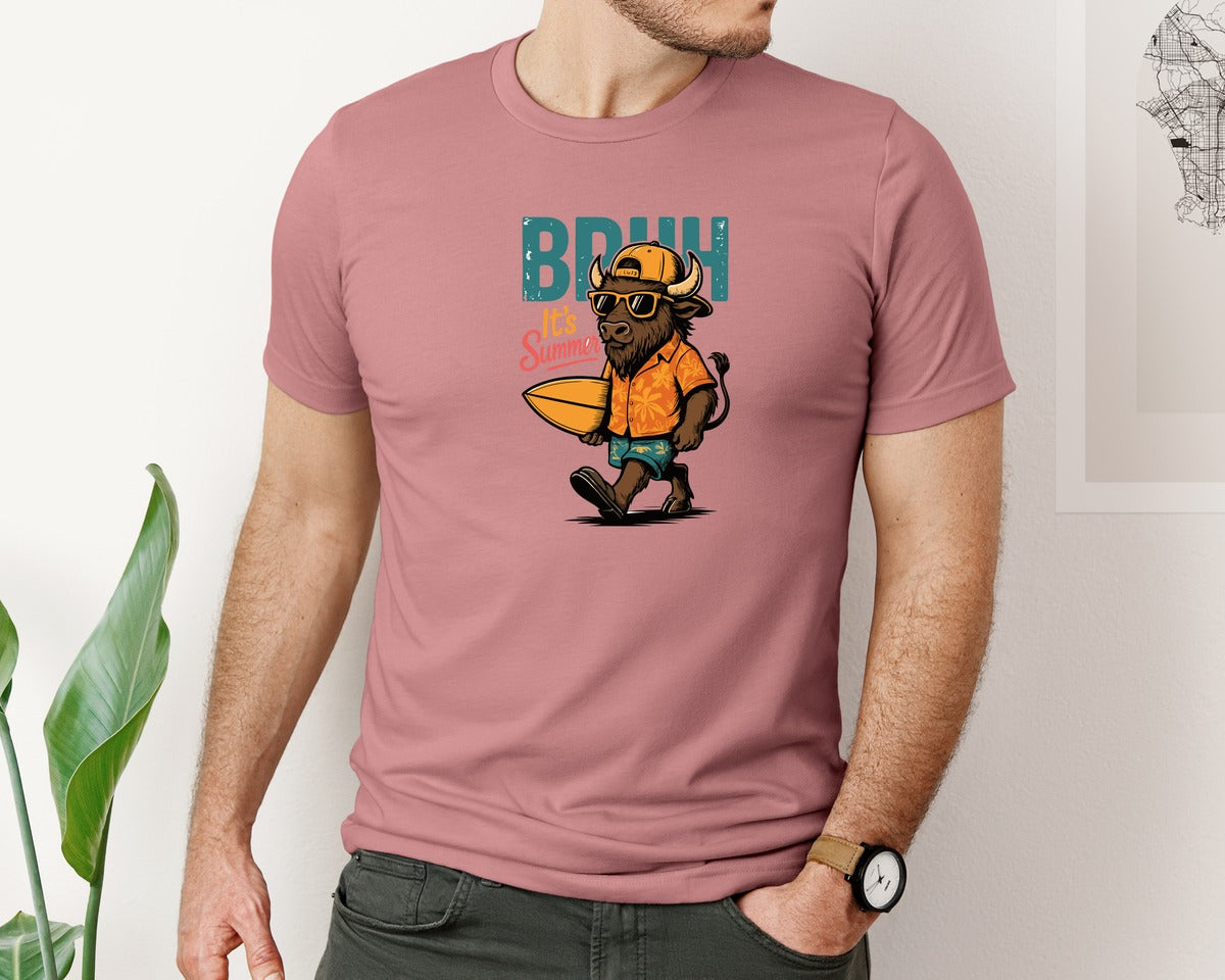 brand:Bella Canvas|color:Heather Mauve|Funny Surf Animal T Shirt Design Graphic T-Shirt