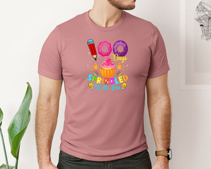 brand:Bella Canvas|color:Heather Mauve|Sprinkled 100 Days Of School T Shirt Graphic T-Shirt